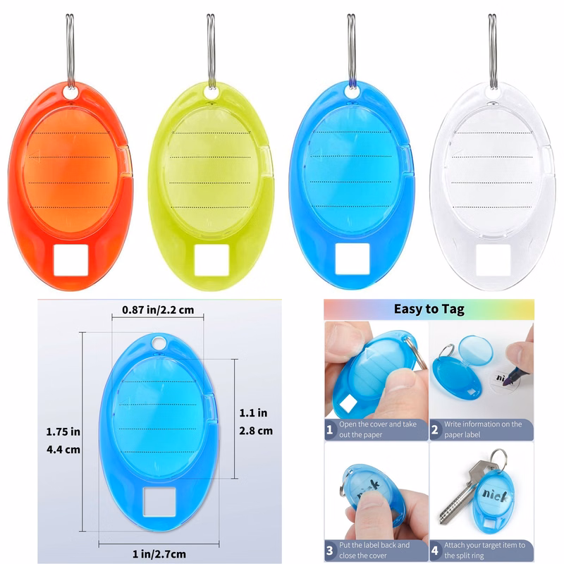Oval Key Tag with Ruled Paper Labels Clear Window