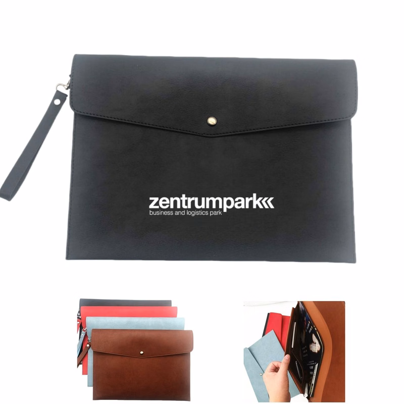 A4 PU Leather Envelope Documents File Portfolio with Removable Hand Strap