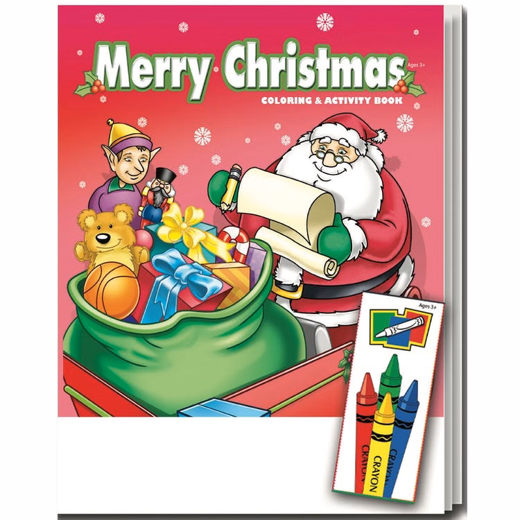 Merry Christmas Coloring Book Sets - 4 Pack Crayons Ages 3-11