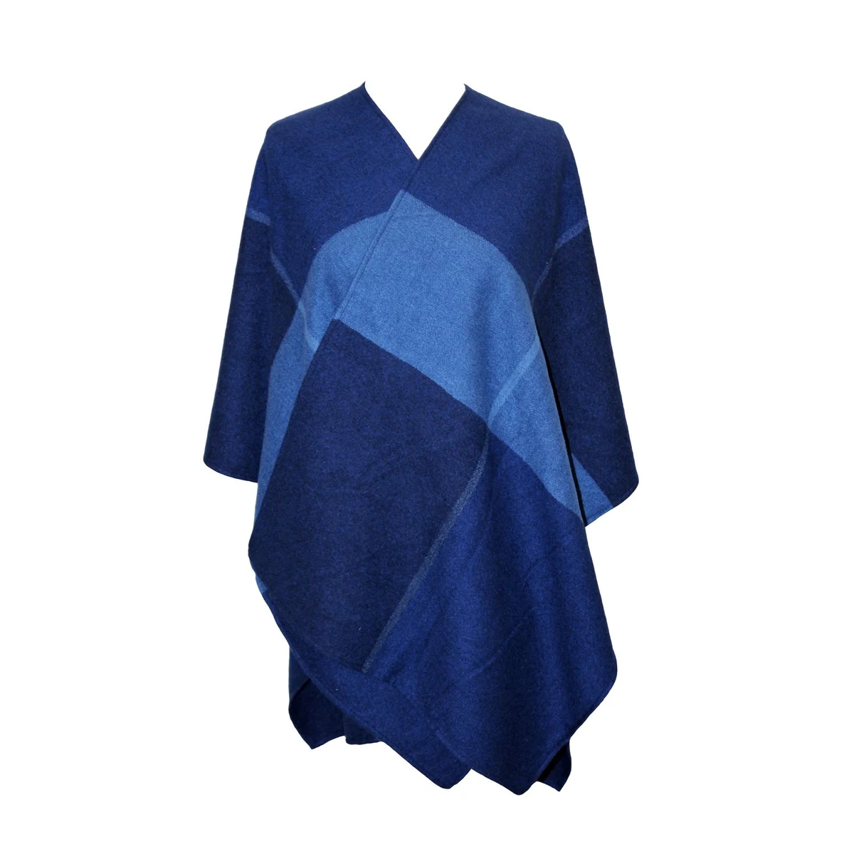 Royal and Light Blue Plaid Viscose Blend Blanket Wrap 1