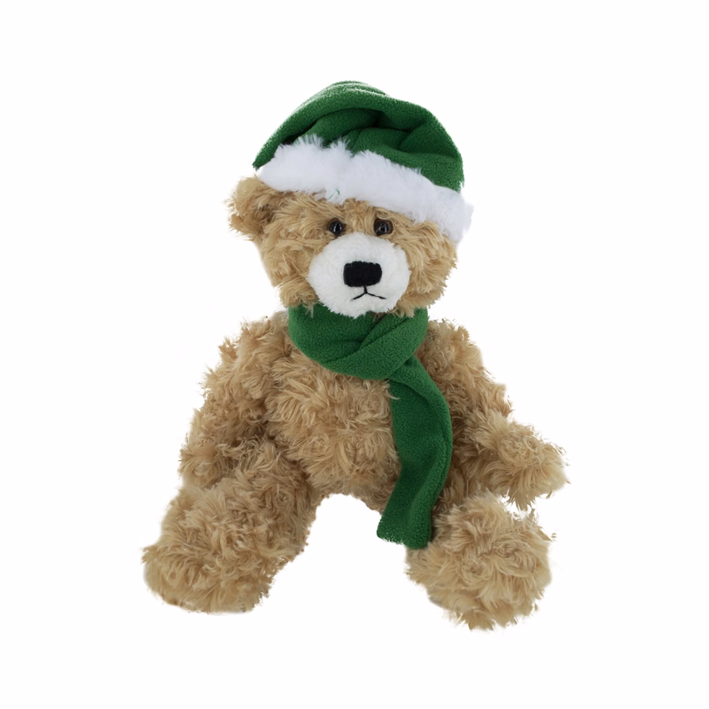 soft plush Beige Brandon Bear  with Christmas scarf &hat