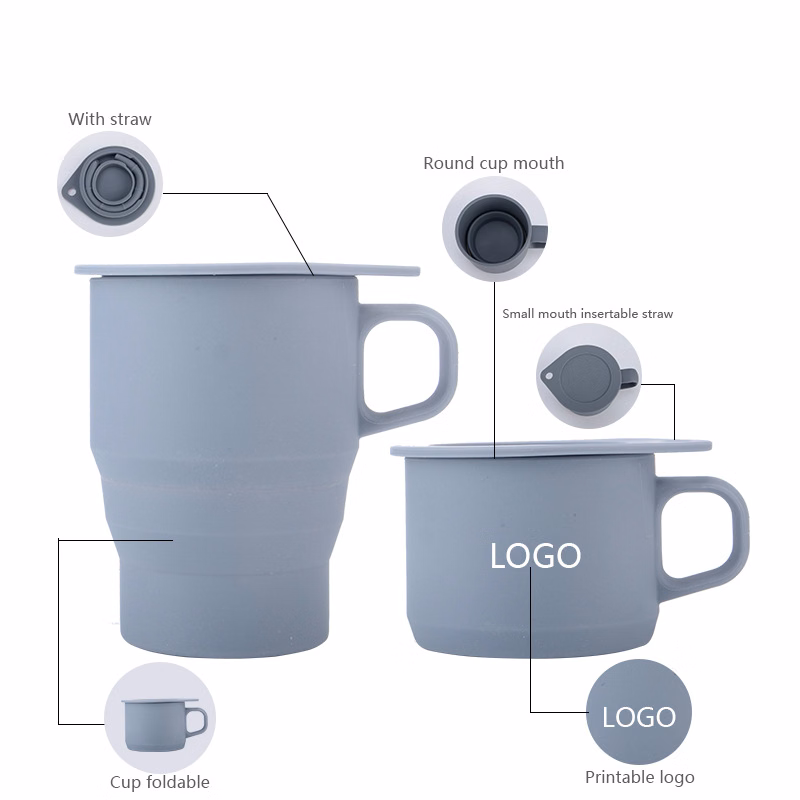 Silicone Foldable Coffee Cup W/Straw