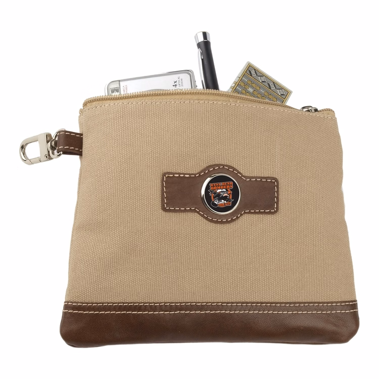 Leather Trimmed Valuables Pouch w/Zippered Closure