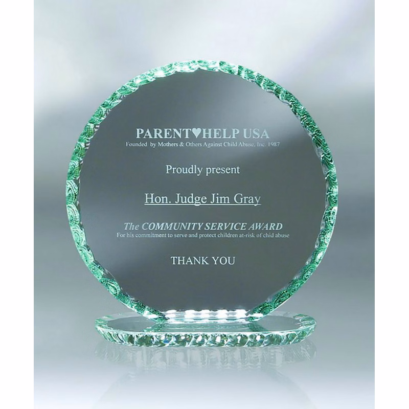 Jade Crystal Pearl Edge RoundAward, Size Medium