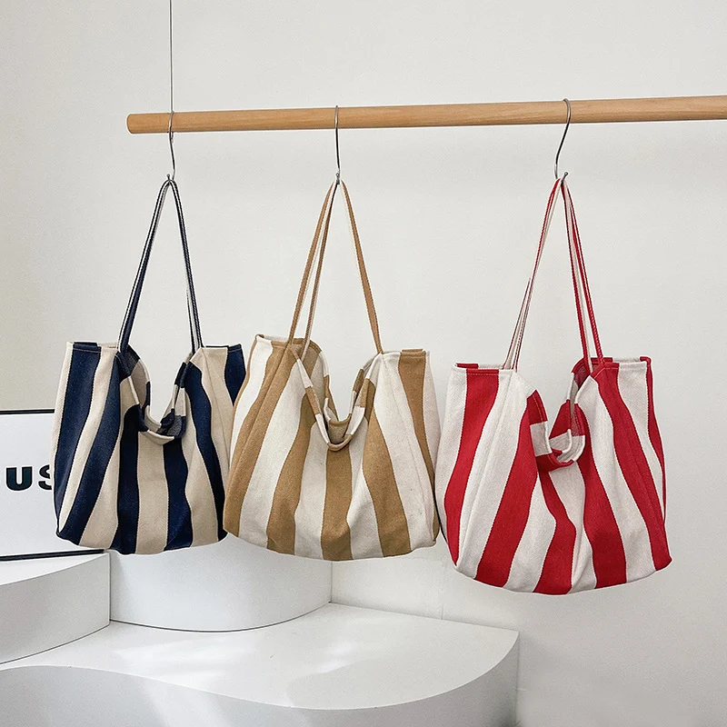 Oversized Striped Canvas Beach and Casual Tote, custom tote bag with logo imprint 1