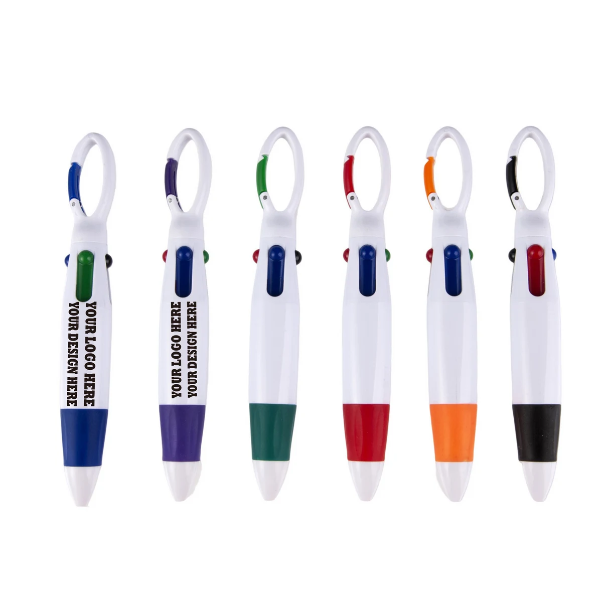 Multi-Color Retractable Ballpoint Pen with Carabiner Clip 1