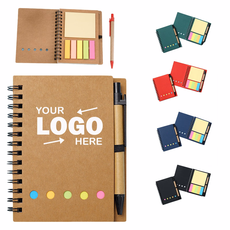 Practical Kraft Paper Notebook Set with Pen & Colorful Sticky Notes