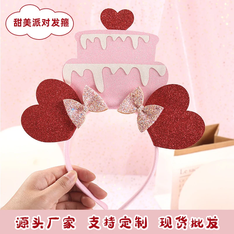 Wholesale Birthday Party Supplies Cute Happy Birthday Cake Headband With Red Heart 1
