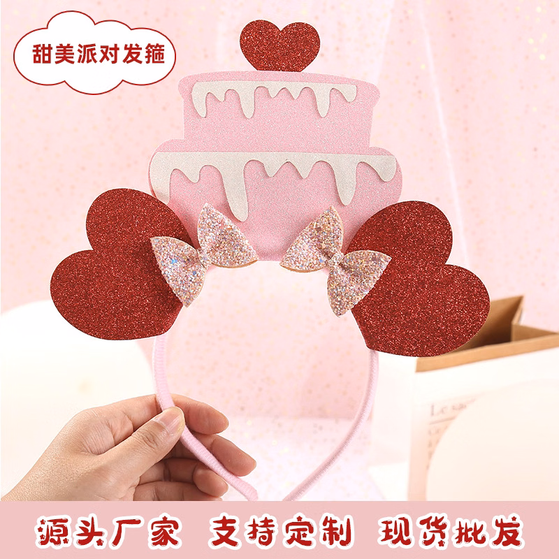 Wholesale Birthday Party Supplies Cute Happy Birthday Cake Headband With Red Heart
