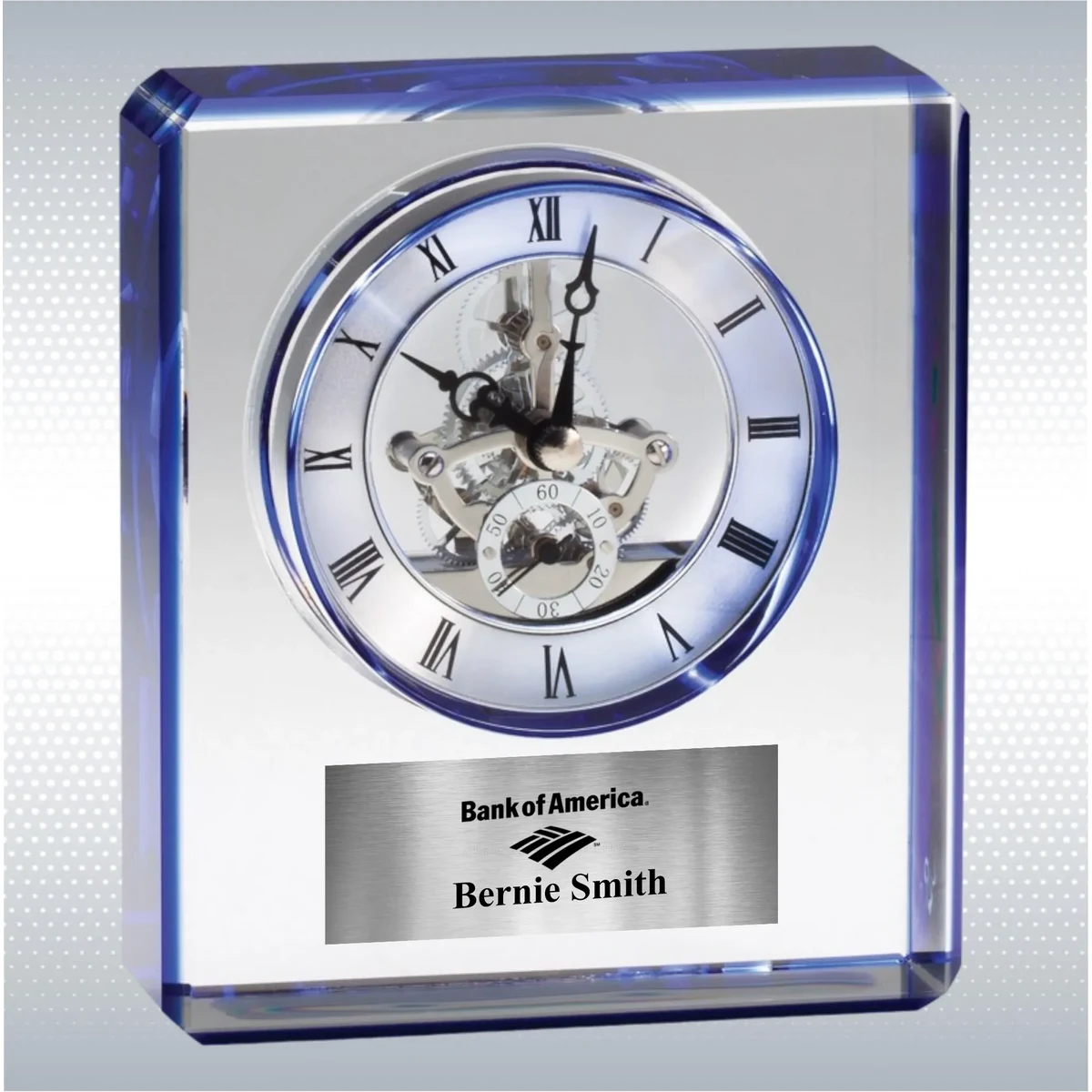 5.75" Blue Edge Rectangular Crystal Desk Clock Award 1