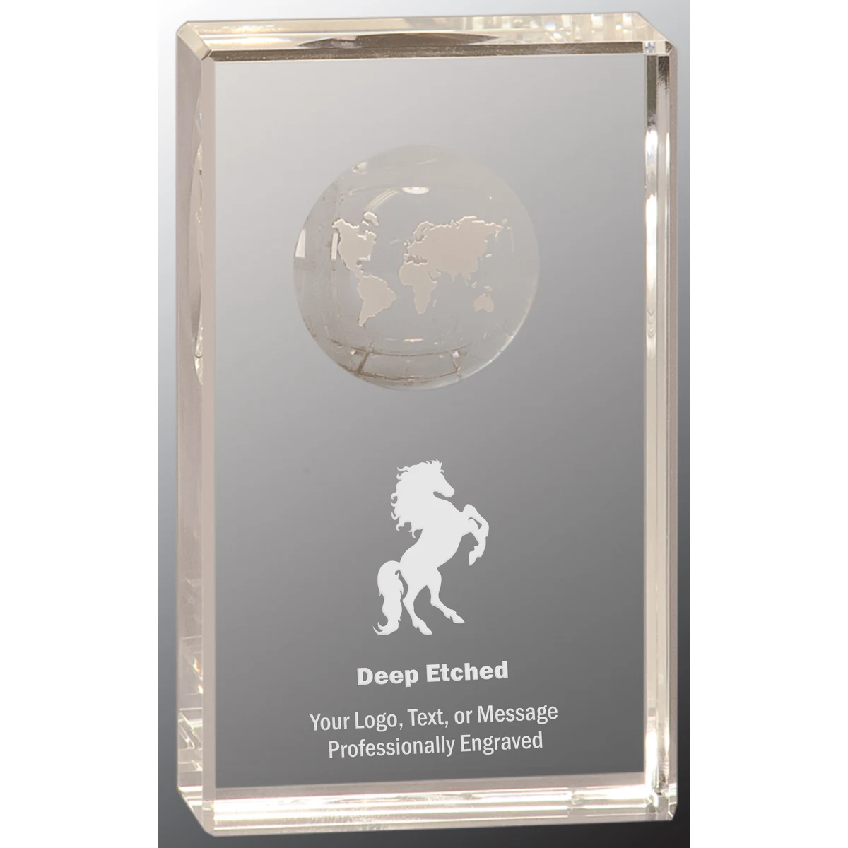 5" Clear Crystal Rectangle Award with Globe Etching 1
