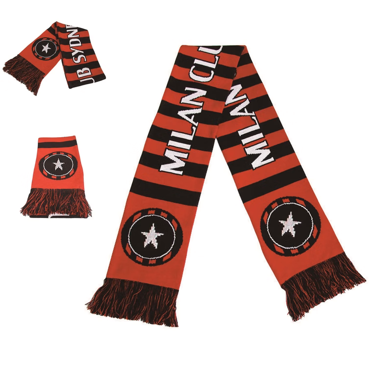 Double-Sided Stadium Knit Jacquard Scarf With Fringe