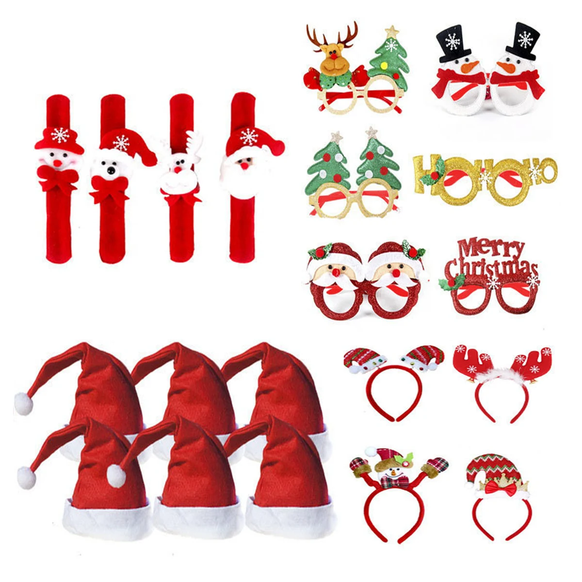 20PCS Christmas Headbands & Hat & Glasses Frames & Slap Bracelet Sets 1