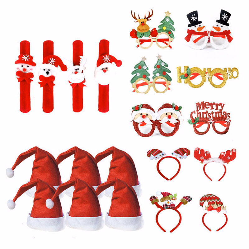 20PCS Christmas Headbands & Hat & Glasses Frames & Slap Bracelet Sets