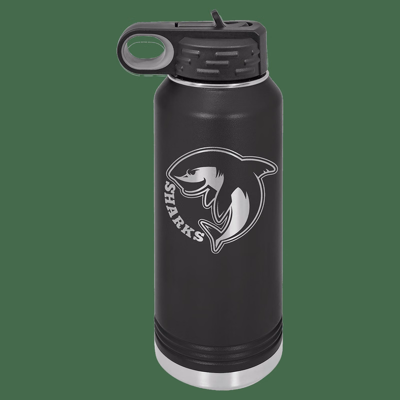 32 oz. Black Powder Coated Laser Engraved Polar Camel Water Bottles