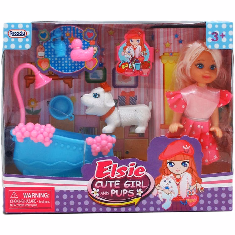 Elsie Doll with Pet & Bathtub 5"