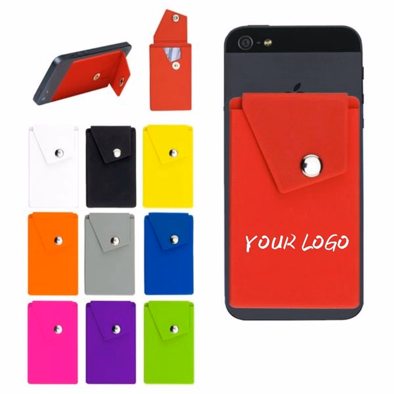 Silicone Stick on Cell Phone Wallet with Pocket w/Button