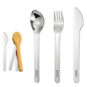3 In 1 Stainless Steel Flatware Set Fork Knife Spoon With Silicone Pouch 1