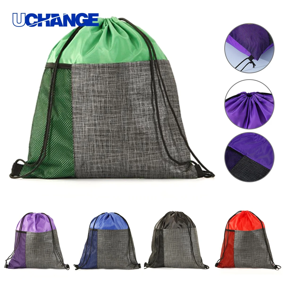 Polyester Drawstring Bag with Pocket Organizer 1