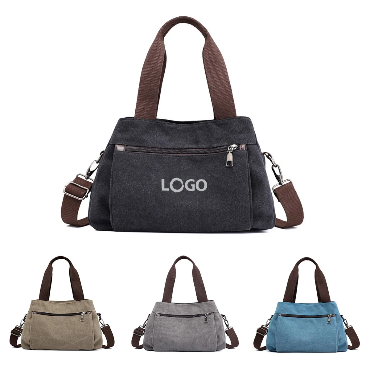Zippered Canvas Tote Bag With Shoulder Strap 1