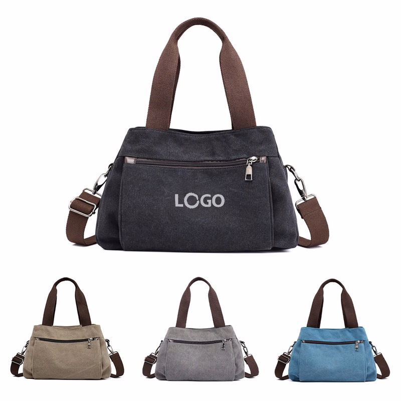 Zippered Canvas Tote Bag With Shoulder Strap