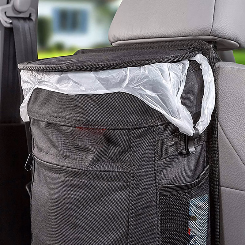 Waterproof Hanging Car Trash Can W/ Leakproof Lid & Liner