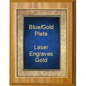 7" x 9" Oak Finish Plaque with a Gold Border Blue Art Plaque Plate 1