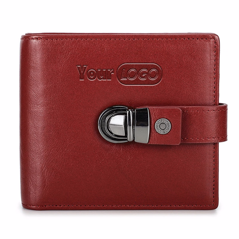 Leather RFID Small Square Buckle Wallet Women Red