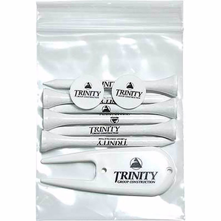 Golf Tee Polybag Combo Pack with (6) 3 1/4 Inch Tees and (2) Ball Marker(1) Divot Tool
