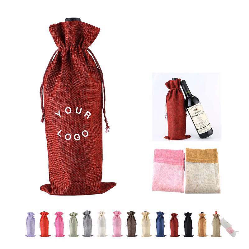 Burlap Wine Gift Sack with Drawstring Closure
