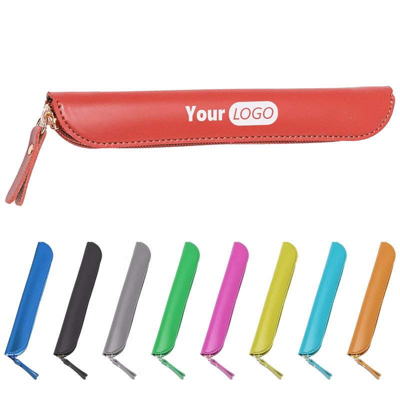 Pu Portable Zippered Pencil Pouch In Multiple Colors