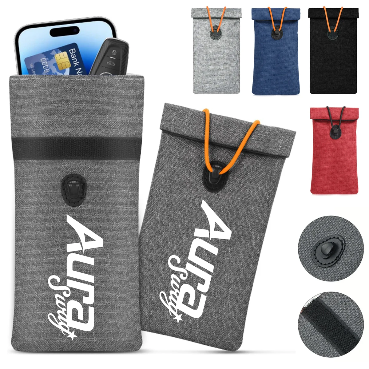 RFID Blocking Mobile Phone Pouch with Drawstring Closure 1