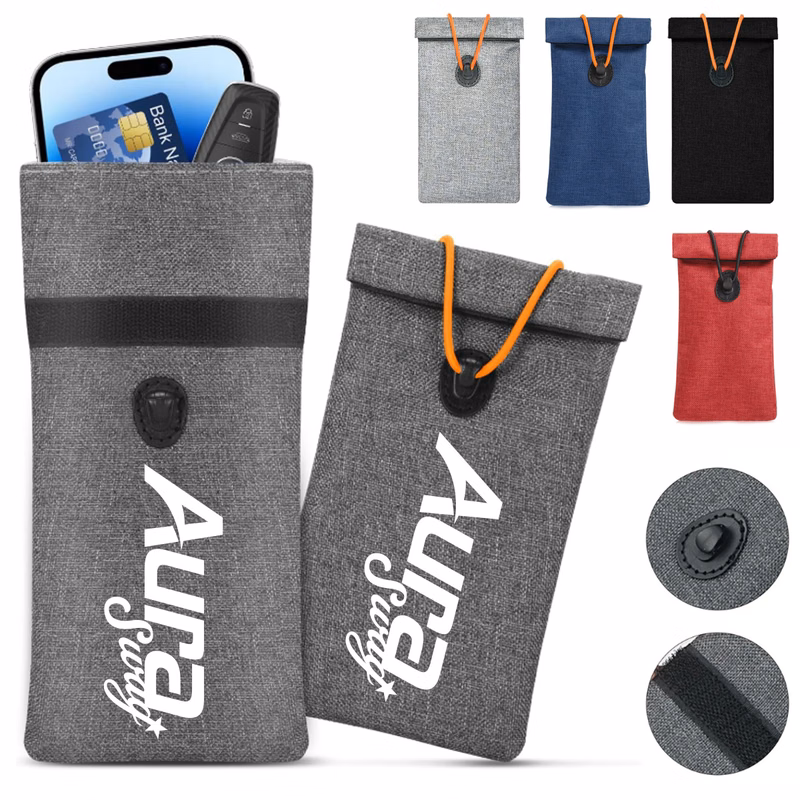RFID Blocking Mobile Phone Pouch with Drawstring Closure