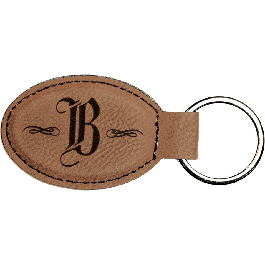 3" x 1 3/4" Dark Brown Leatherette Oval Keychain 1
