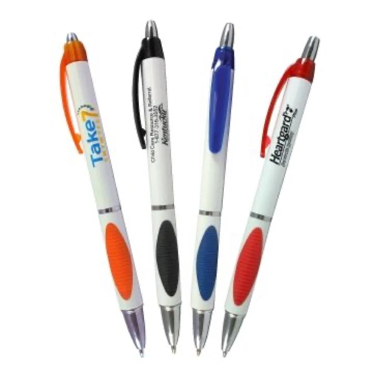 White Barrel Pen w/ Color Soft Grip and Median Band (3 Days) 1