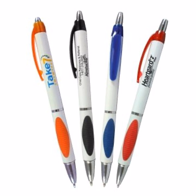 White Barrel Pen w/ Color Soft Grip and Median Band (3 Days)