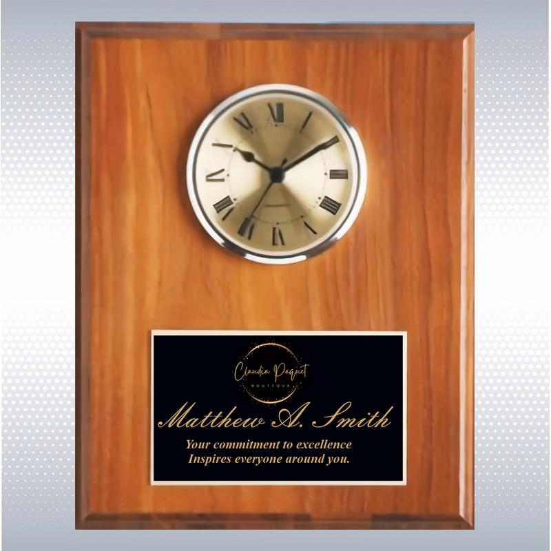 Walnut Square Edge Solid Wood Plaque w/ Clock