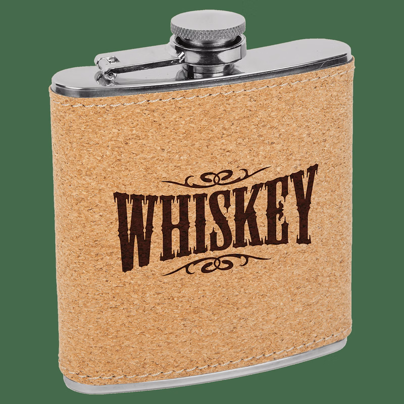 6 oz Light Brown Cork Stainless Steel Flask