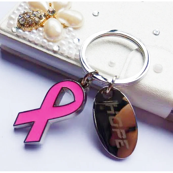 Breast Cancer Awareness Ribbon Charm Keychain 1