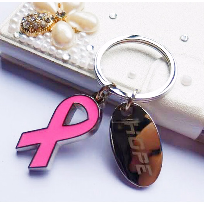 Breast Cancer Awareness Ribbon Charm Keychain