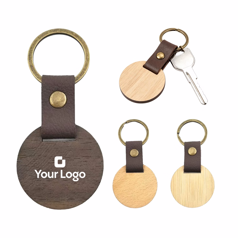 Blank Wood Keychain with PU Leather for Laser Engraving