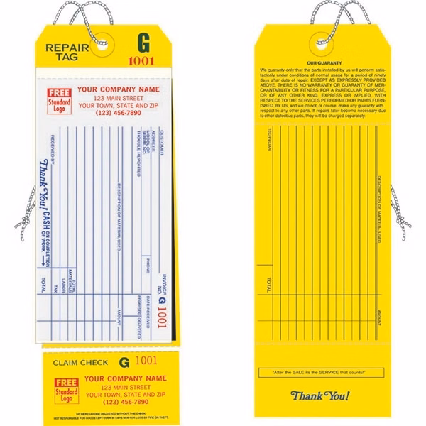 4-In-1 Repair Tags with Claim Check & Carbons
