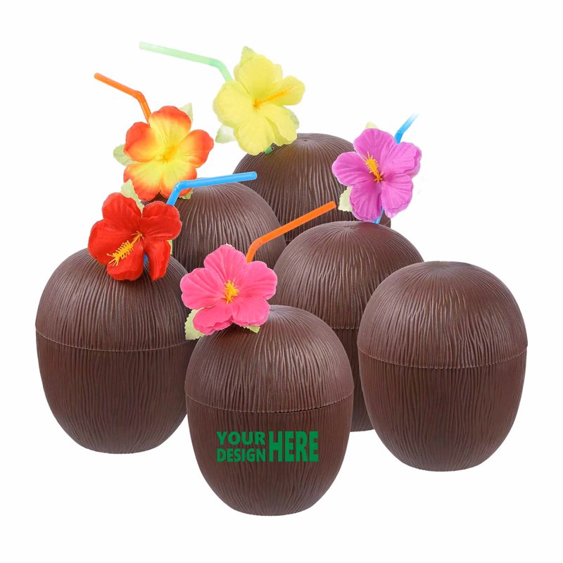 MOQ 50 Customizable Hawaiian Style Pine Coconut Cups with Hibiscus Straw