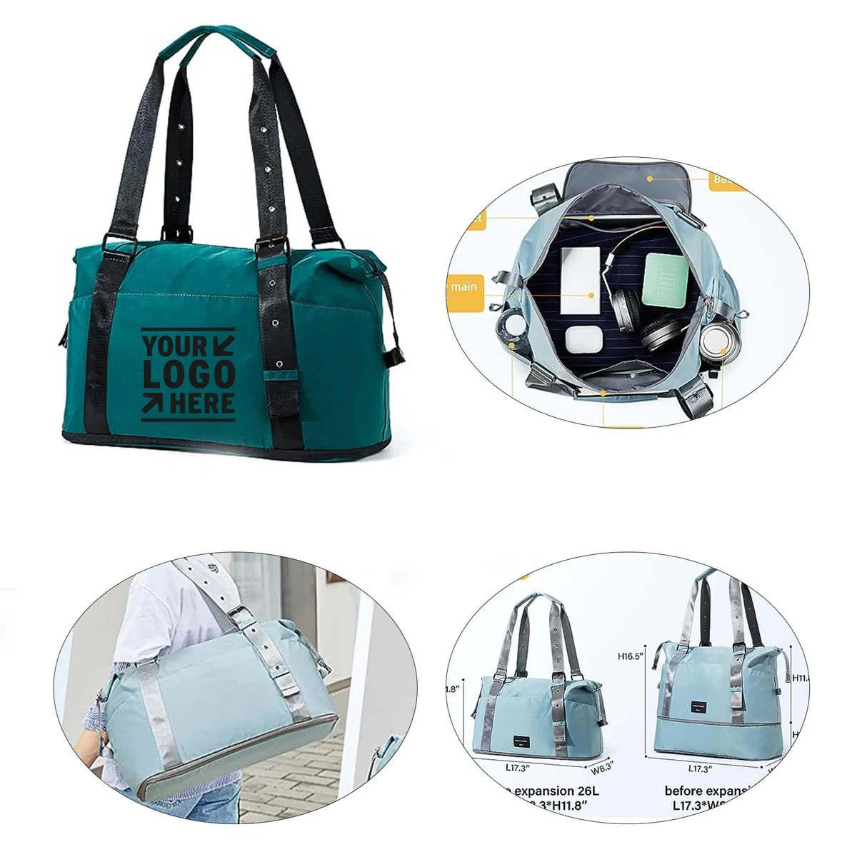 Expandable Foldable Duffle Carry On Weekend Tote Travel Bag With Adjustable Shoulder Strap 1
