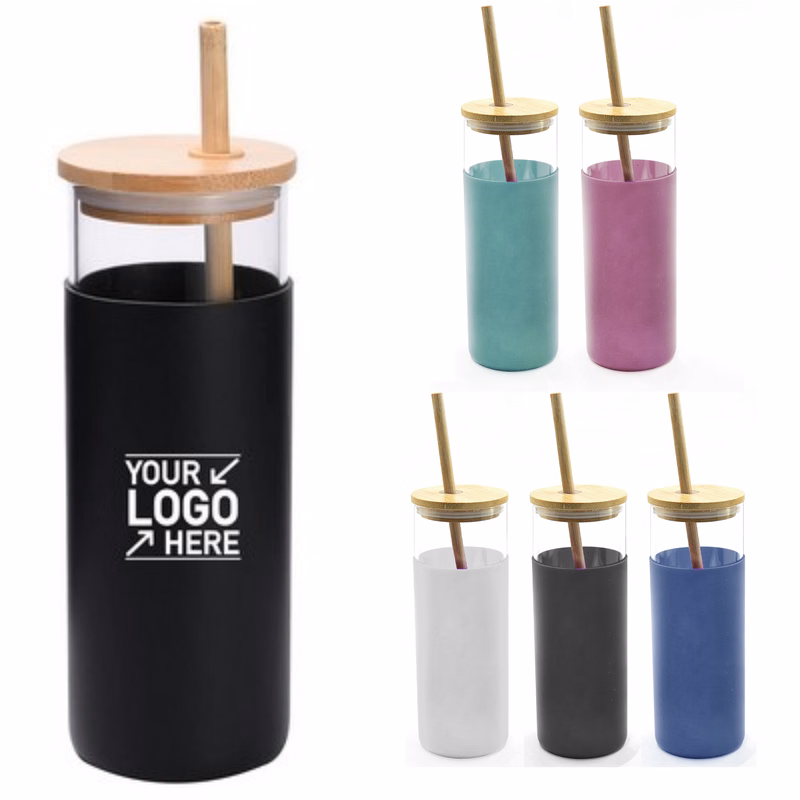 MOQ 100 17 Oz Glass Tumbler Water Bottle with Straw