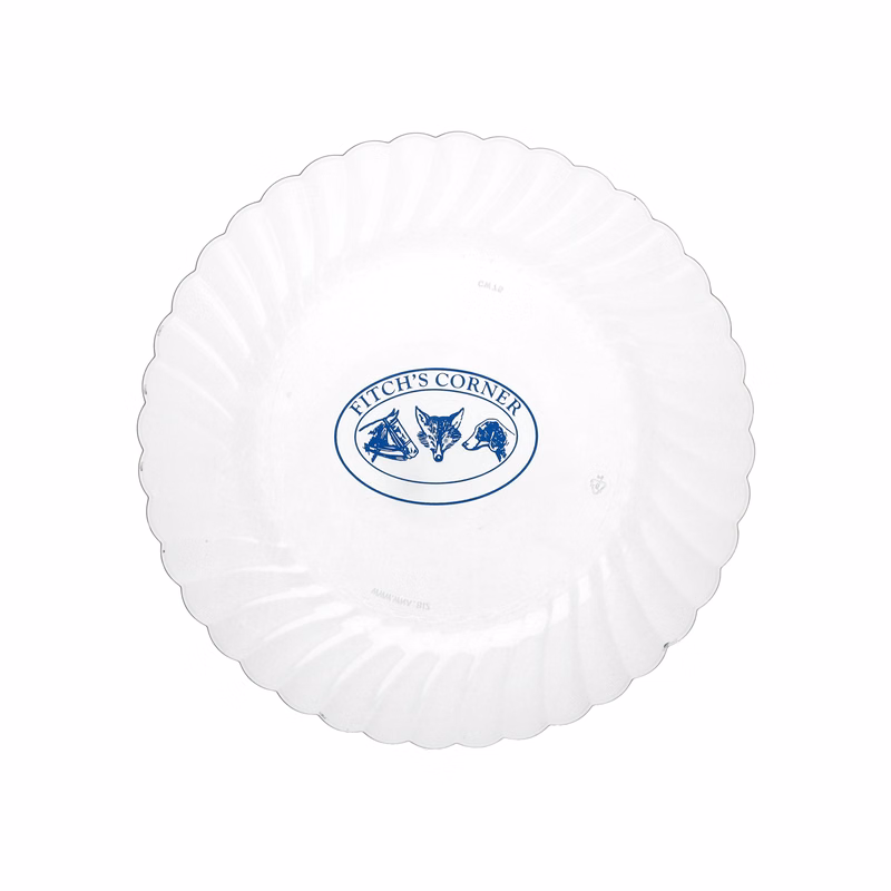 7.500" Scalloped Heavy Weight Plastic Plate Round Clear Tradition Print