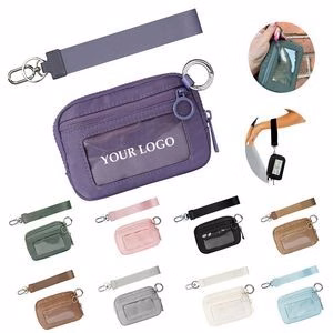 Women Mini Zip Around Wristlet Keychain Wallet