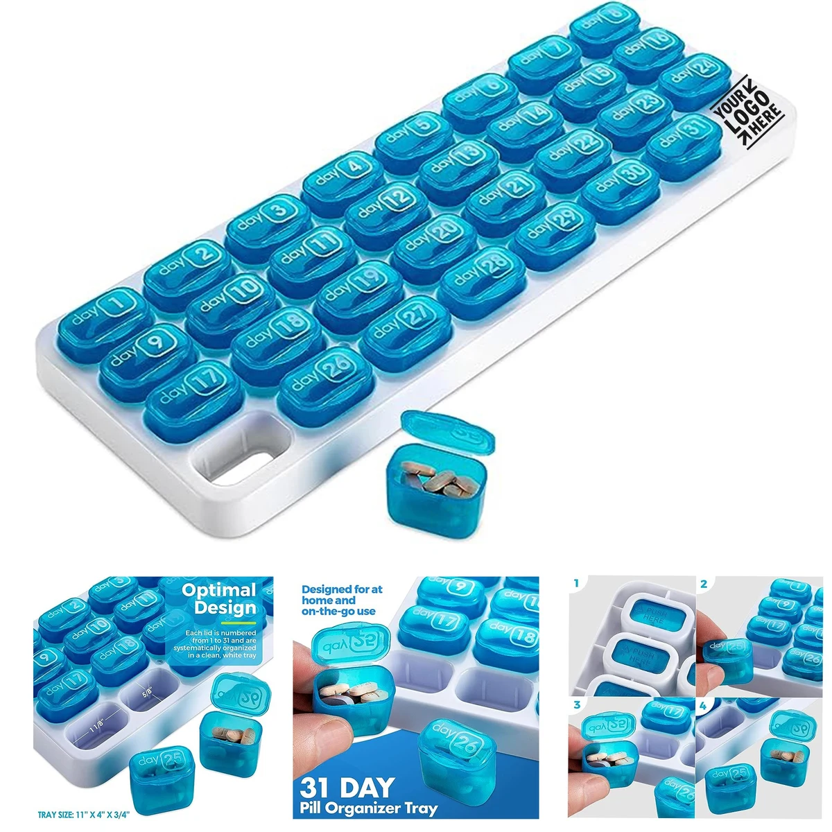 Large Removable Medication Pods Portable Monthly 31 Day Travel Pill Organizer 1