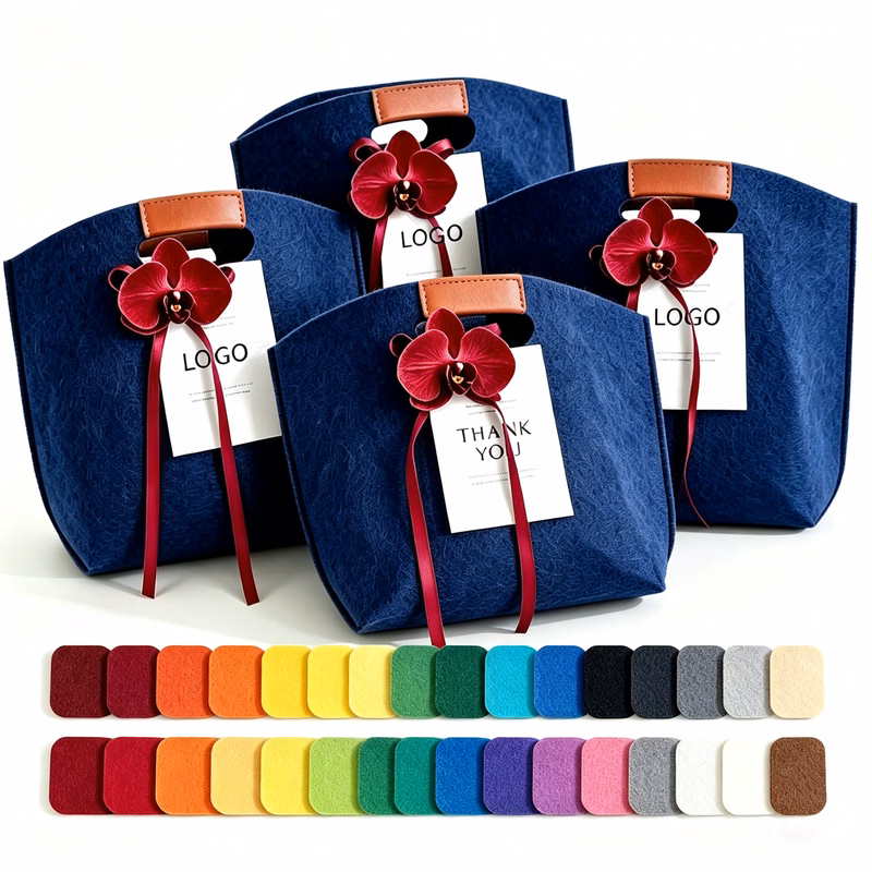 Leather Handle Felt Gift Bag