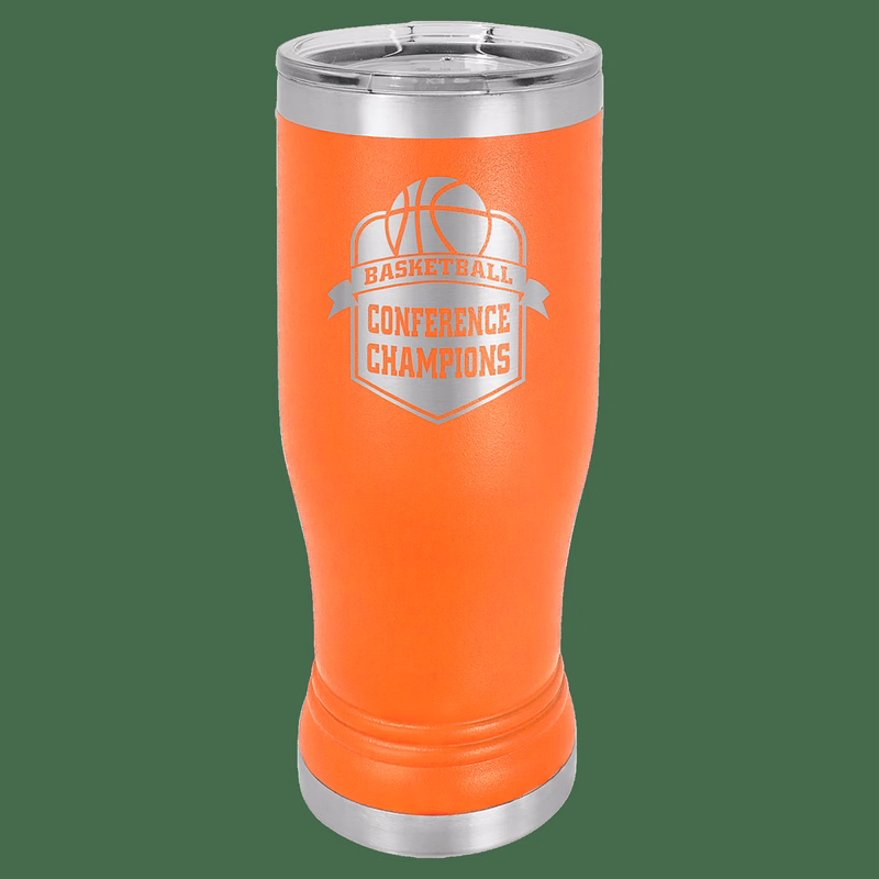 14 oz. Orange Laser Engraved Polar Camel Pilsner Tumbler w/Clear Lid